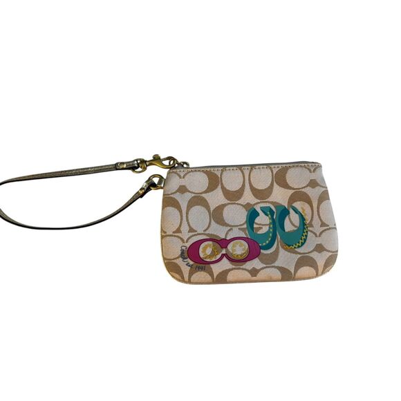 Coach Signature Canvas Wristlet - Khaki/Raspberry/Teal - Picture 2 of 10